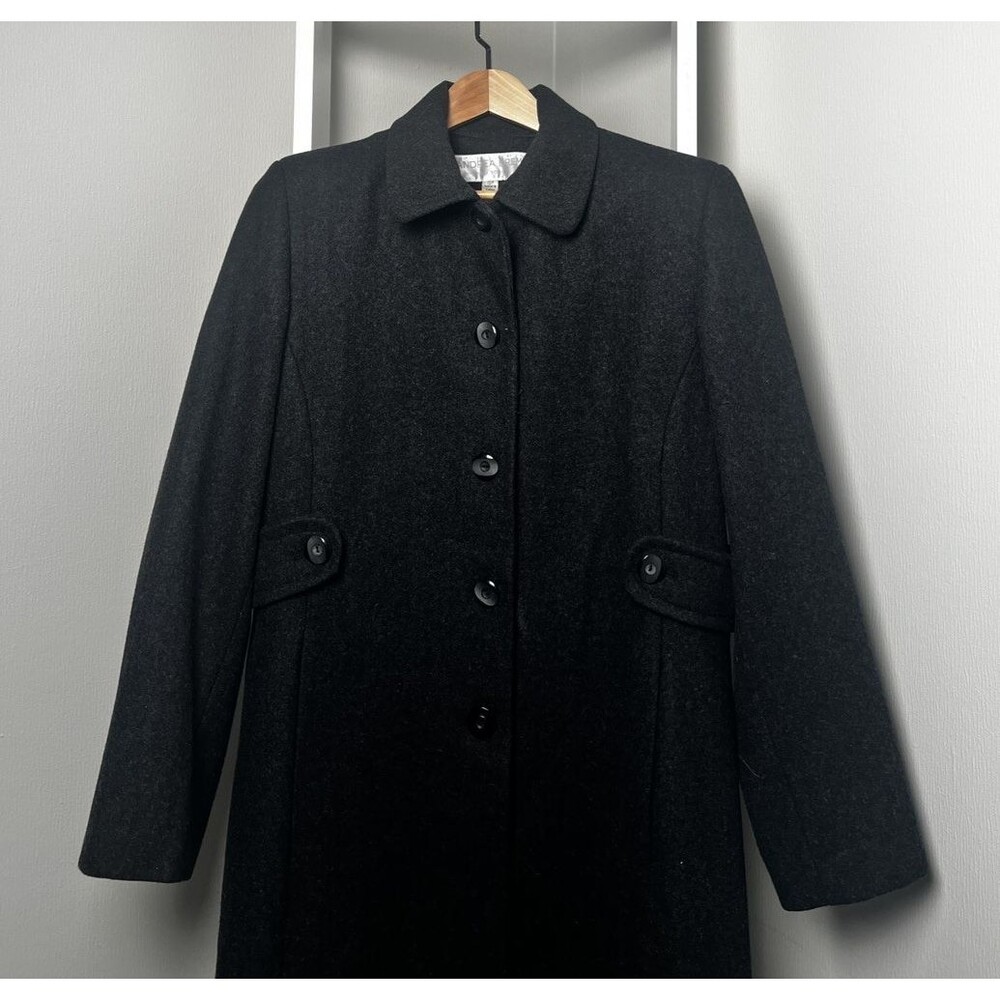 Winter Long Coat Womens 12P Petite Dark Gray Wool Andrea Brem Long Pockets - Picture 3 of 13